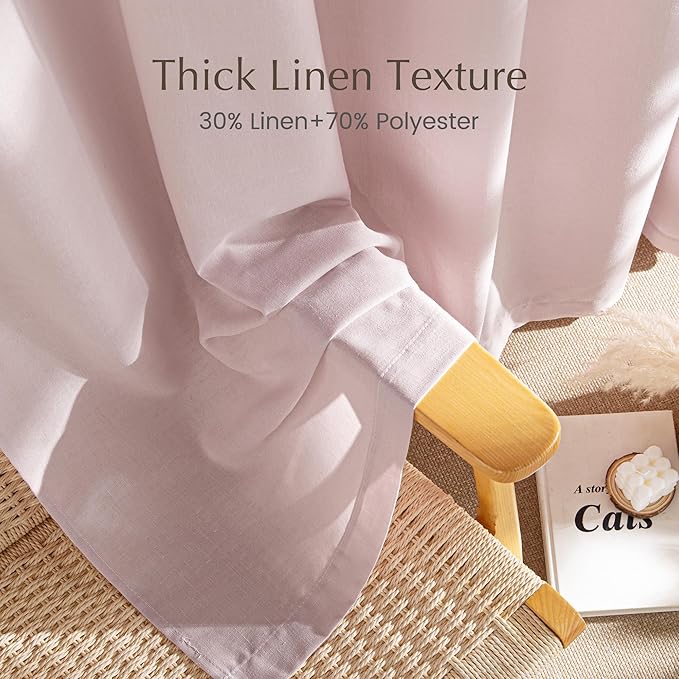 NICETOWN Linen Blush Pink Curtains for Girls Room, Grommet Thick Flax Linen Window Treatments Privacy Assured with Light Filtering for Bedroom/Kids Room, 2 Panels, W55 x L84