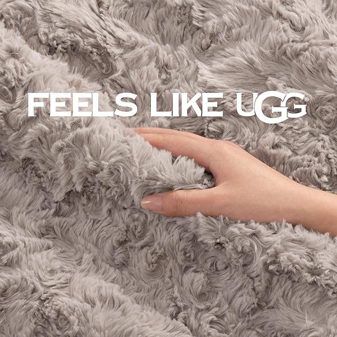 UGG Adalee Faux Fur Throw Blanket, Luxury Cozy Fluffy Blanket for Living Room or Bedroom, Decorative Double-Sided Fuzzy Throw, Machine Washable Spring Decor, 50-inch x 70-inch, Oyster Brown