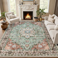 Area Rugs 10x12 Living Room Rug: Washable Rug Soft Vintage Distressed Floral Carpet Indoor Non-Slip Stain Resistant Large Carpets for Bedroom Dining Room Farmhouse Nursery Home Office Brown Green