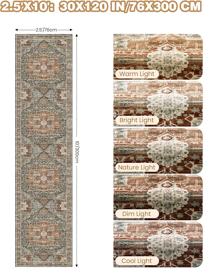 Kitchen Runner Rug Non Slip Washable 2.5x10, Soft Ultra-Thin Entryway Rug Runners for Hallways, Carpet Runner for Living Room,Kitchen, Laundry, Bathroom(Grey/Brown/Tan,2.5'x10')