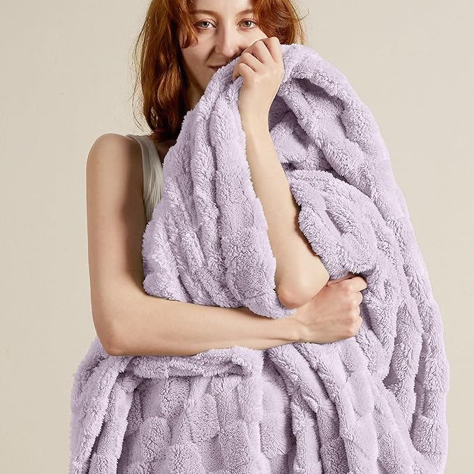Bedsure GentleSoft Blankets Queen Size for Bed - Super Soft Cozy Blanket for Kids Girls, Large Fuzzy Fleece Throw for Bedroom Decor, Lavender Fog, 90x90 Inches