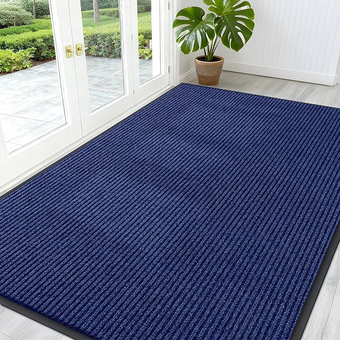 OLANLY Front Door Mat Indoor Outdoor Entrance, Waterproof Heavy Duty Doormat, Fade Resistant, Low Profile, Easy Clean Patio Porch Welcome Floor Mats for Entry, 59x40, Blue