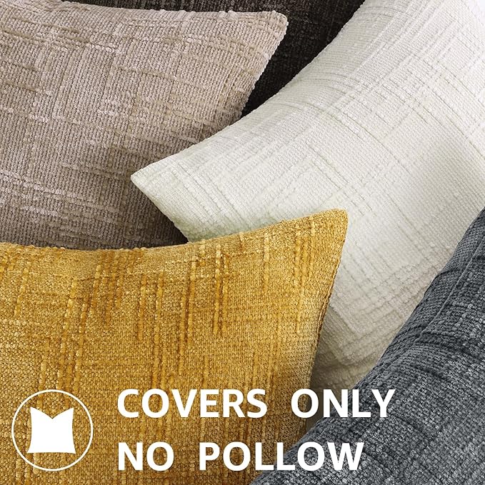 decorUhome Dark Grey Chenille Throw Pillow Covers 16x16 Set of 2 Textured Soft Cozy Slubby Couch Pillow Covers Modern Farmhouse Boho Decorative Pillow Cases for Bed Sofa Living Room