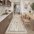 Madane Runner Rug 2'6''x8' Kitchen Runner, Hallway Runner Printed Vintage Washable Rugs Soft Non-Slip Low Pile 2.5x8 ft Runners for Hallways Laundry Room Rug Distressed Rug, Brown/Gold