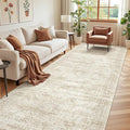 4x10 Runner Rug, Washable Hallway Runner Rug with Non-Slip Backing, Low Pile Wide Runner for Living Room, Entryway, Kitchen, Soft Modern Home Decor Mat for Dining Room(4'x10', Beige/Ivory)