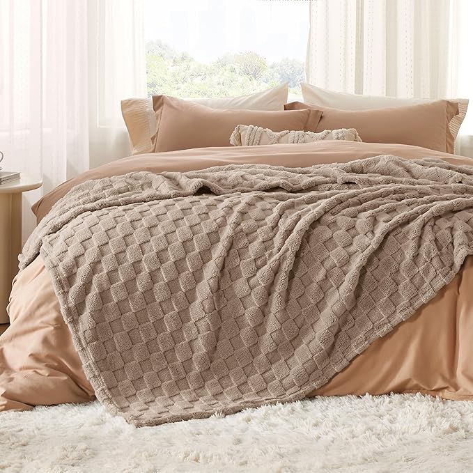 Bedsure GentleSoft Blankets Queen Size for Bed - Super Soft Cozy Blanket for Kids Girls, Large Fuzzy Fleece Throw for Bedroom Decor, Light Brown, 90x90 Inches