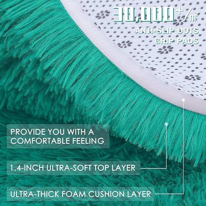 OLANLY 2x5 Machine Washable Runner Rugs for Hallway, Soft Fluffy Shaggy Bedside Rugs for Bedroom, Living Room, Indoor Floor Carpet for Kids Girls and Boys, Home Decor Aesthetic, Teal Green