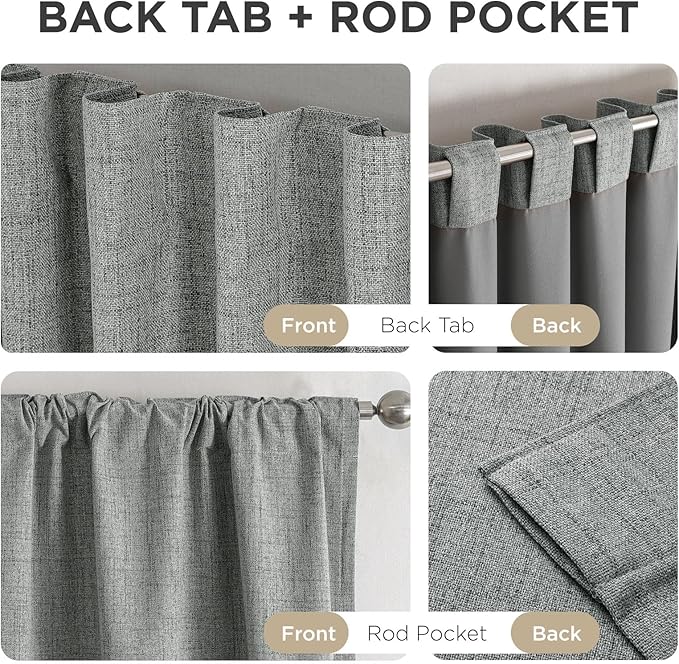 Joydeco Blackout Curtains for Bedroom - 100% Light Blocking 2 Panels Light Grey Drapes 37" W x 72" L, Thermal Insulated Room Darkening Curtains, Linen Textured for Living Room, Rod Pocket & Back Tabs