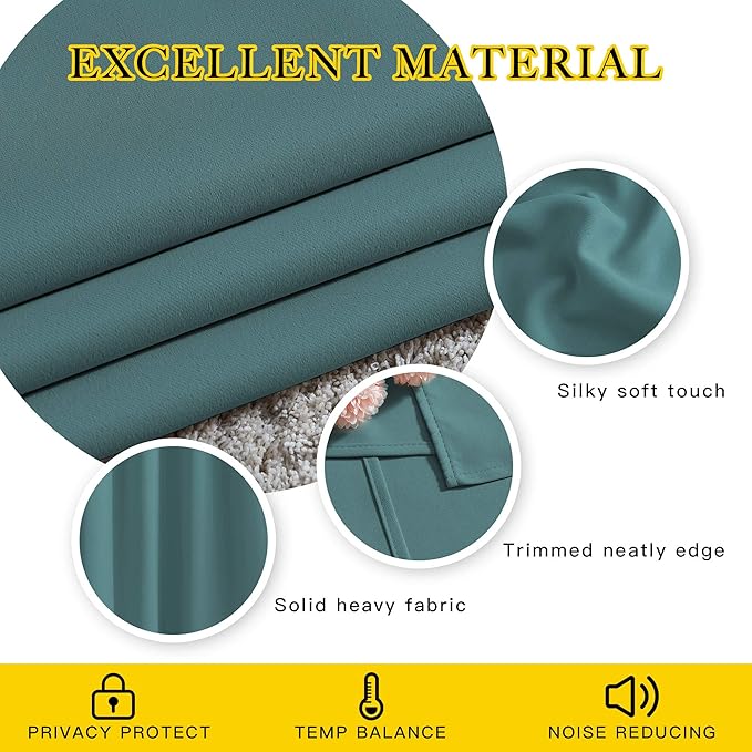 NICETOWN Room Darkening Curtain Panels - Home Fashion Ring Top Thermal Insulated Room Darkening Curtains for Bedroom/Living Room (2 Panels, 80" Wide by 95" Long, Sea Teal)