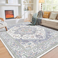 OPPODREAM Soft Area Rugs 3x5, Washable Rugs with Non Slip Backing, Low-Pile Throw 3x5 Carpet, Faux Cashmere 3 x 5 Carpet, Purple & Green & Cream