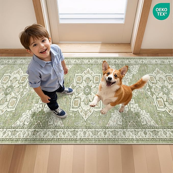 Kitchen Runner Rug Non Slip Washable 2.5x8, Soft Low Pile Entryway Rug Runners for Hallways,Carpet Runner for Living Room,Kitchen, Laundry, Bathroom(Light Green,2.5'x8')