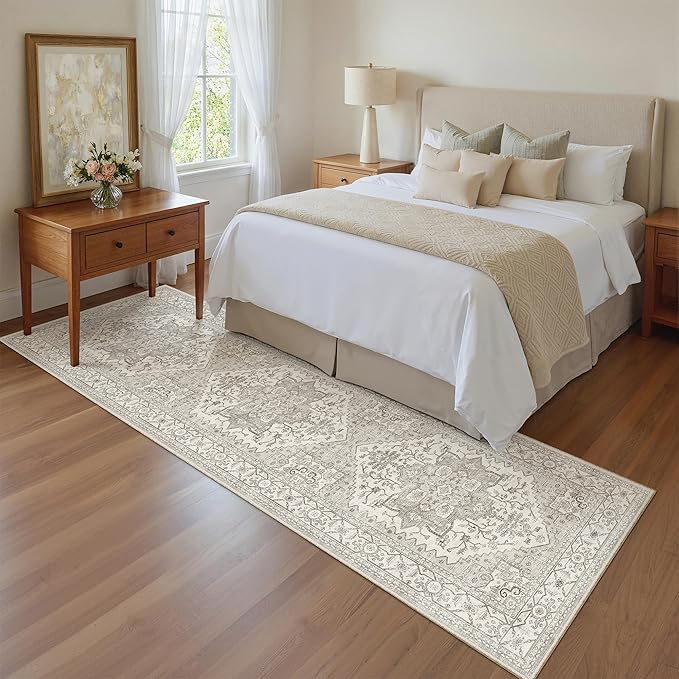 Madane Kitchen Runner Rug - 2x7 Runner Rugs with Rubber Backing Non Slip Vintage Washable Rug Runner Ultra-Thin Throw Carpet Runners for Hallways Bedroom Laundry Room (2'x7', Beige/Brown)