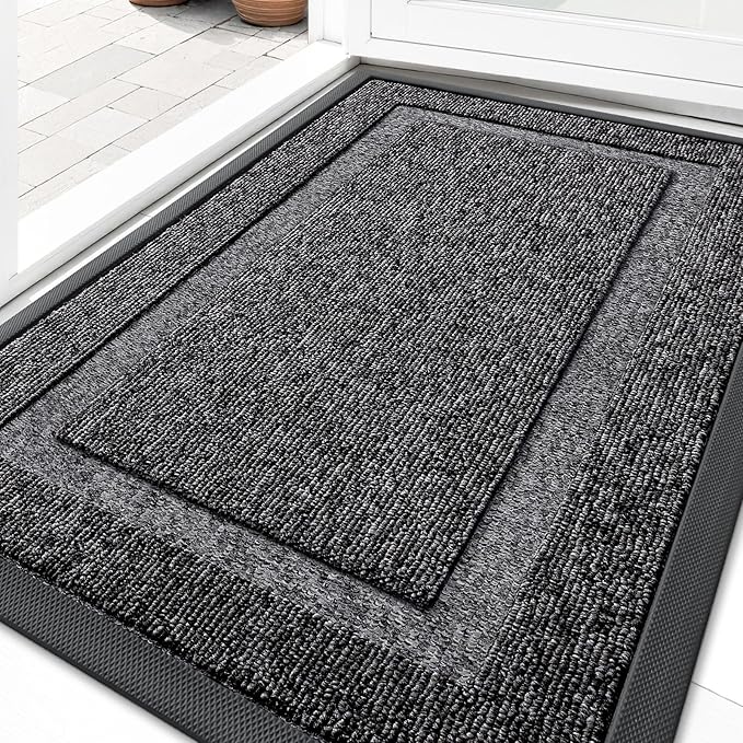 OLANLY Front Door Mat Indoor Outdoor Entrance, Waterproof All-Season, All-Weather Doormat, Sturdy Natural Rubber, Low Profile, Easy Clean Patio Porch Entryway Mat, 33x21, Black and White
