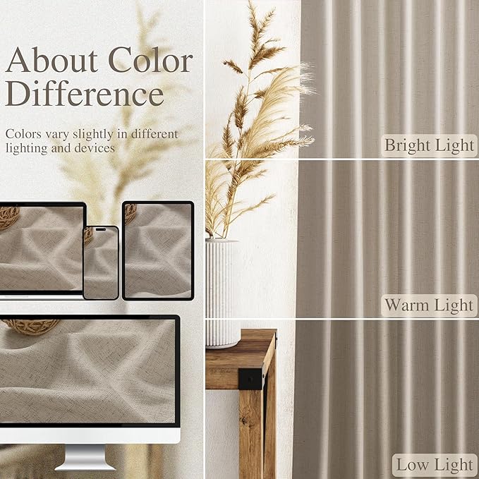 Nanspring Cobblestone Linen Curtains for Living Room 100 Inches Long Light Filtering Semi Sheer Curtain Back Tab Modern Farmhouse Decor Elegant Drapes for Bedroom Dinner Room 52x100, 2 Panels
