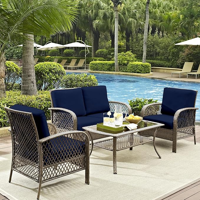 12Pcs Outdoor Cushion Covers, Patio Cushion Covers,Stretch Elastic Slipcovers, Replacement Washable & Reusable Furniture Protector for Patio Couch (Navy Blue,Cover Only)