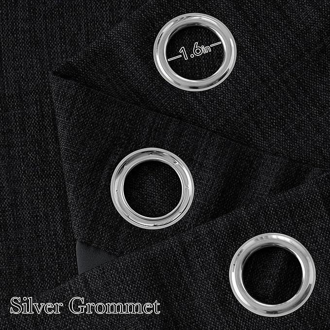 NICETOWN Faux Linen Black Blackout Curtains 84 inches Long for Living Room - Privacy Panels for Bedroom, Modern Farmhouse Style Easy Care Grommet Top, 2 Panels, W52 by L84