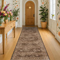 Brown Boho Washable 2x7 Runner Rugs for Hallway Kitchen Bedroom Beside Laundry Room Bathroom Rug, Pet & Kids Friendly, Non Slip Low Pile Stain Resistant Soft Faux Wool Long Dark Earthy Floor Carpet