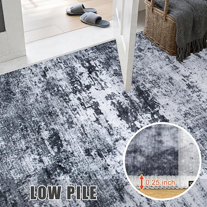 4x6 Area Rug Living Room Rug: Washable Modern Abstract Soft Thin Rug Indoor Floor No Slip Stain Resistant Carpet for Bedroom Dining Room Farmhouse Nursery Home Office - Black