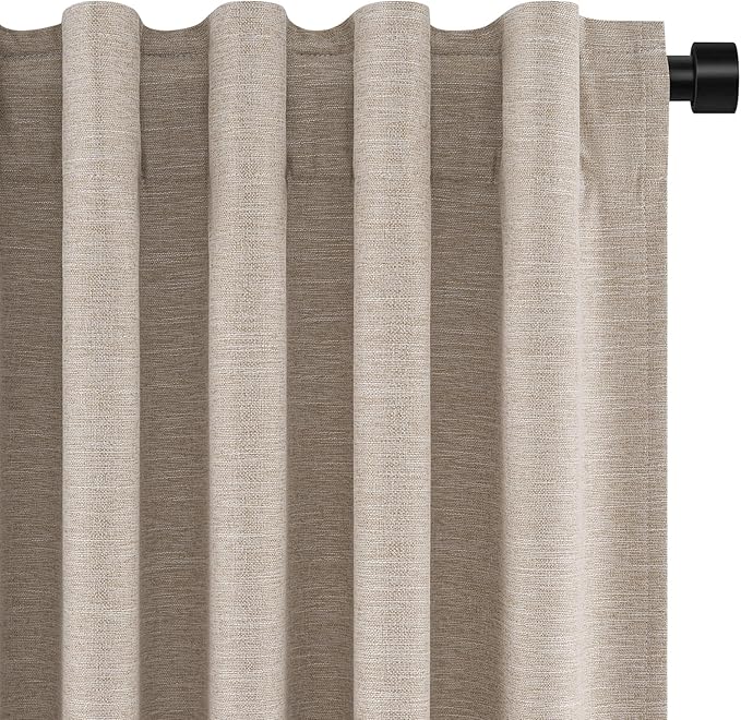 Topfinel Linen Blackout Curtains 63 Inch Long for Livingroom Bedroom 2 Panels Set Room Darkening Curtains 63 Inches Length Drapes for 64" Window Energy Saving Noise Reducing Nursery (52" W x 63" L)