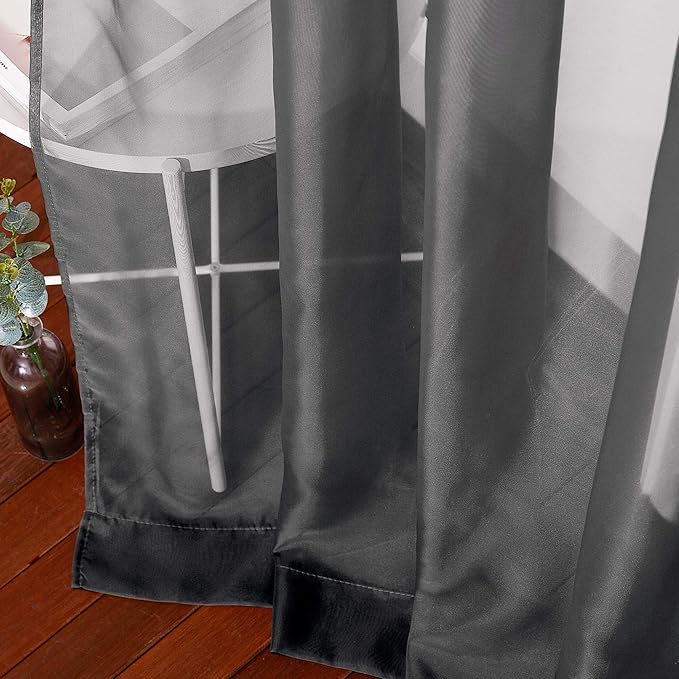 NICETOWN Living Room Sheer Curtains 108 inch Long, Eyelet Top Voile Textured Hazy Sheer Draperies Privacy with Light Penetration for Villa, W54 by L108 inches, 2 Panels, Black