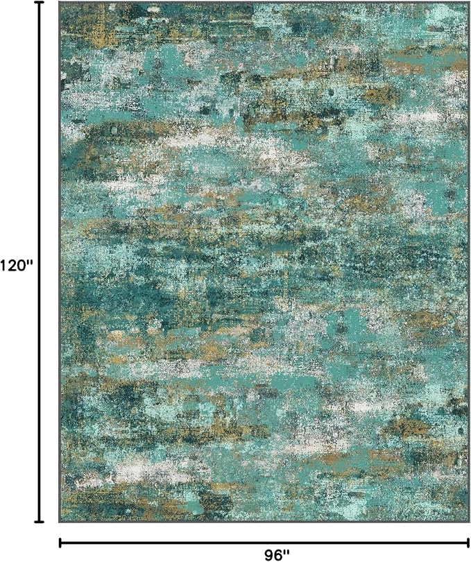 BEIMO Machine Washable Rug 8x10 Area Rugs for Living Room Bedroom, Large Turquoise Abstract Area Rug Soft Throw Rugs, Low-Pile Floor Carpet with Non Slip Rubber Backing