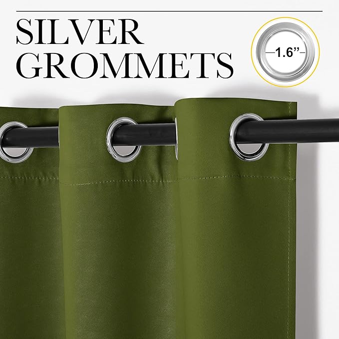 NICETOWN Olive Green Blackout Curtains 96 inches Length for Living Room, 2 Panels, 55" Wide, Thermal Insulated Long Drapes for Large Window