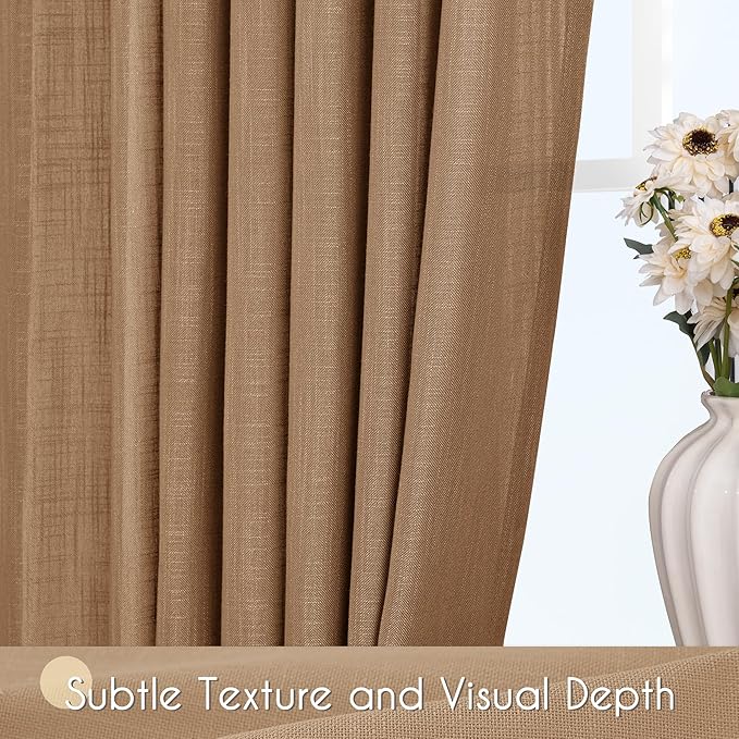 Brown Curtains for Living Room Back Tab Modern Farmhouse Semi Sheer Curtains 84 inches Long 2 Panels Set Muted Neutral Window Curtain for Dining Room Bedroom 52x84