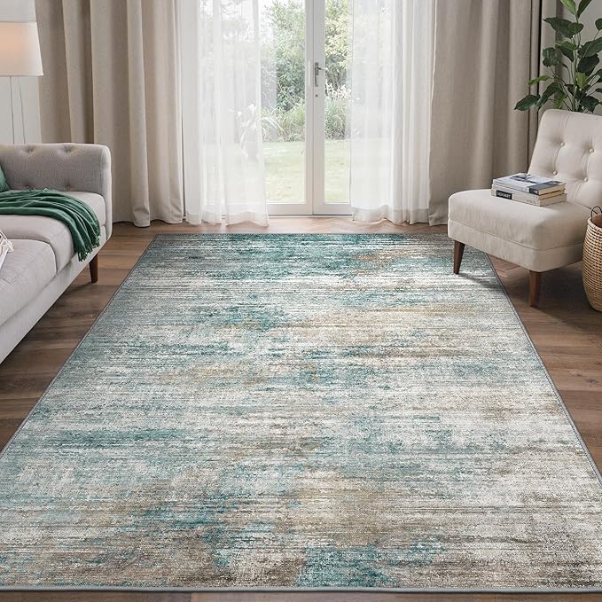 BEIMO Area Rugs 6x9 for Living Room Bedroom, Modern Abstract Machine Washable Rug, Large Soft Low Pile Floor Carpet with Non Slip Backing for Dining Room, Teal/Grey