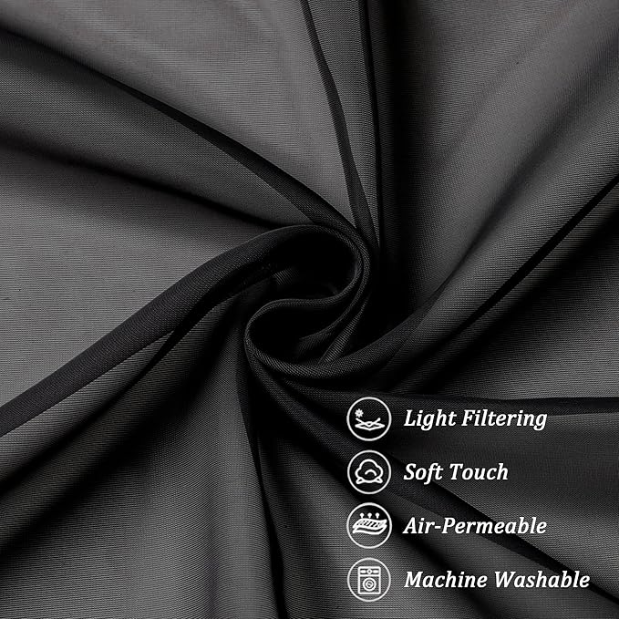 Chyhomenyc 2 Panels Extra Long Sheer Window Curtains 120 Inches Length, Elegant Window Voile Panels/Drapes/Scarf/Treatment/Backdrop for Living Room Wedding Party Home Decor (42W x 120L inches, Black)