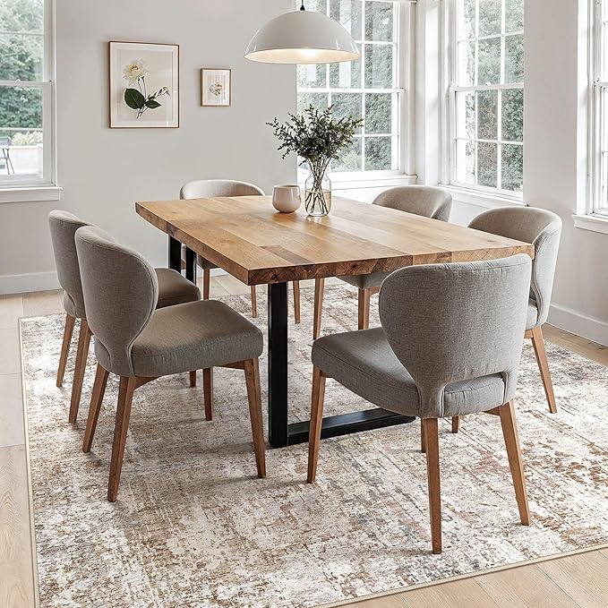 UERMEI Square Area Rugs : Washable 8x8 Neutral Modern Abstract Carpet for Living Room Bedroom - Soft Floor Mat with Non Slip Backing for Kitchen Nursery Dorms Farmhouse Home Decor - Brown/Grey/Red