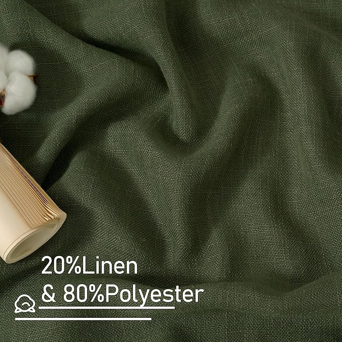 LAMIT Olive Green Linen Curtains 84 inch Length 2 Panels, Light Filtering Semi Sheer Panels Back Tab and Rod Pocket Christmas Drapes for Bedroom/Living Room, 34 x 84 Inch
