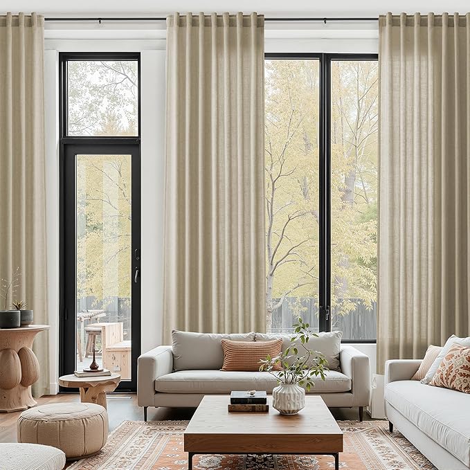Taupe Burlywood Linen Curtains for Living Room 126 Inches Long Light Filtering Semi Sheer Curtain Back Tab Modern Farmhouse Decor Drapes Floor to Ceiling High Window for Bedroom 52x126, 2 Panels
