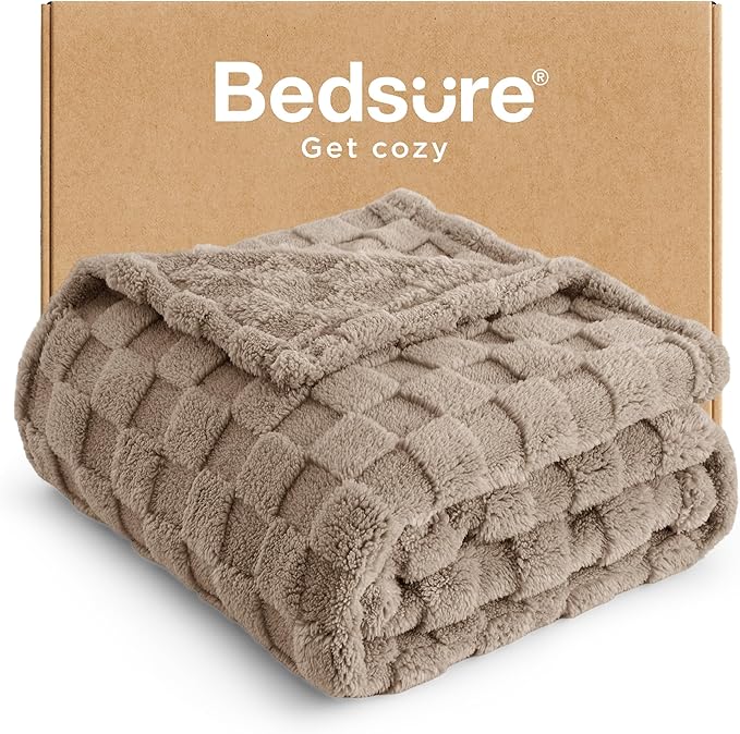 Bedsure GentleSoft Twin Blanket for Bed Light Brown - Super Soft Cozy Blankets for Kids Girls, Cute Fuzzy Fleece Throws for Bedroom Couch, 60x80 Inches