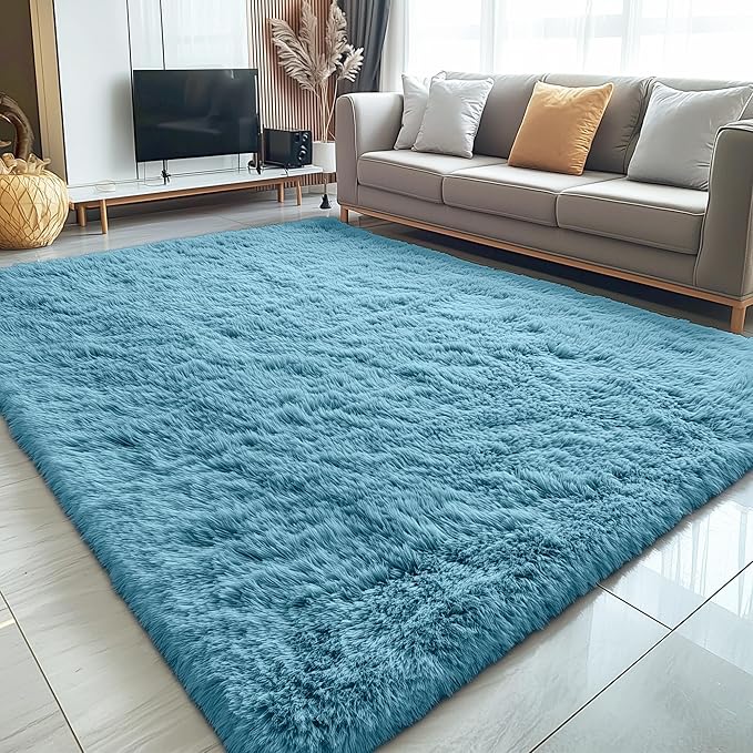OLANLY 5x8 Machine Washable Large Area Rugs for Living Room, Bedroom, Soft Fluffy Shaggy Bedside Rug, Indoor Floor Carpet for Kids Girls and Boys, Dorms, Nursery, Home Decor Aesthetic, Slate Blue