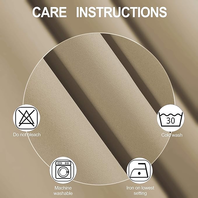 LEMOMO Beige Blackout Curtains 34 x 63 Inch Length/Set of 2 Curtain Panels/Thermal Insulated Room Darkening Blackout Curtains for Bedroom