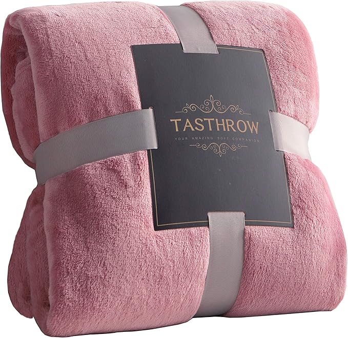 TASTHROW Large Flannel Fleece Throw Blanket, 90×90 Inch - Cozy Lightweight Thick Blanket - All Seasons Suitable for Women, Men and Kids (Pink)