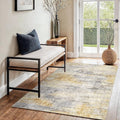 3x4 Washable Entryway Area Rug: Modern Abstract Small Runner Rug for Hallway Soft Non Slip Door Mat with Rubber Backing Low Pile Thin Floor Carpet for Kitchen Bathroom Bedroom Indoor 3x4 Grey/Yellow