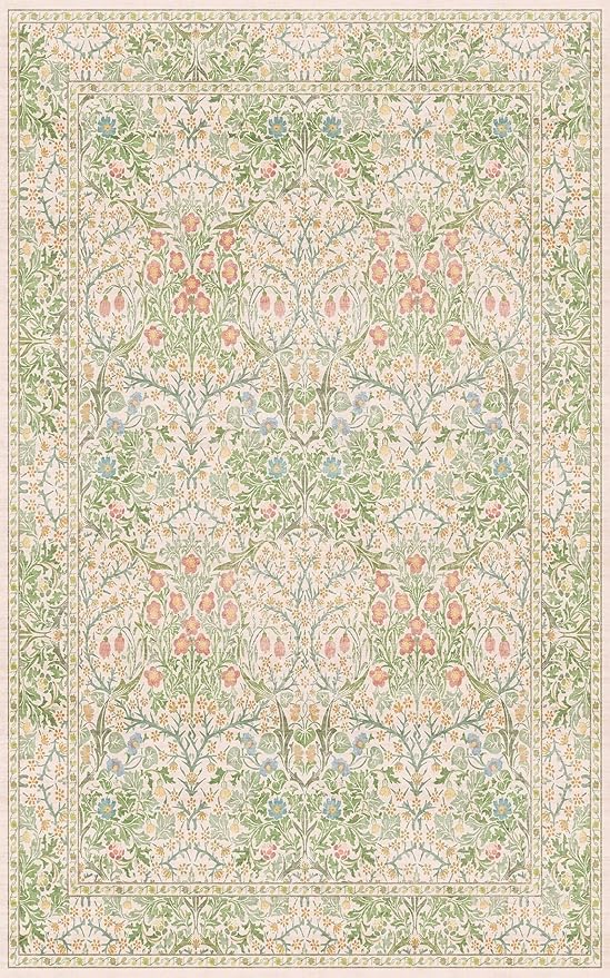 Washable Beige Green 5x8 Area Rug for Living Room, Large Entryway, Kids Room, Boy Bedroom, Playroom - Vintage Oriental Rug Low Pile Non Slip & Stain Resistance (5x8 Beige Green)