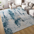Living Room Rug 7x10 Aqua Blue Area Rugs Machine Washable Abstract Boho Large Rug Non-Slip Non-Shedding Faux Wool Indoor Vintage Carpet for Bedroom, Classroom, Dining Room, Kids Playroom