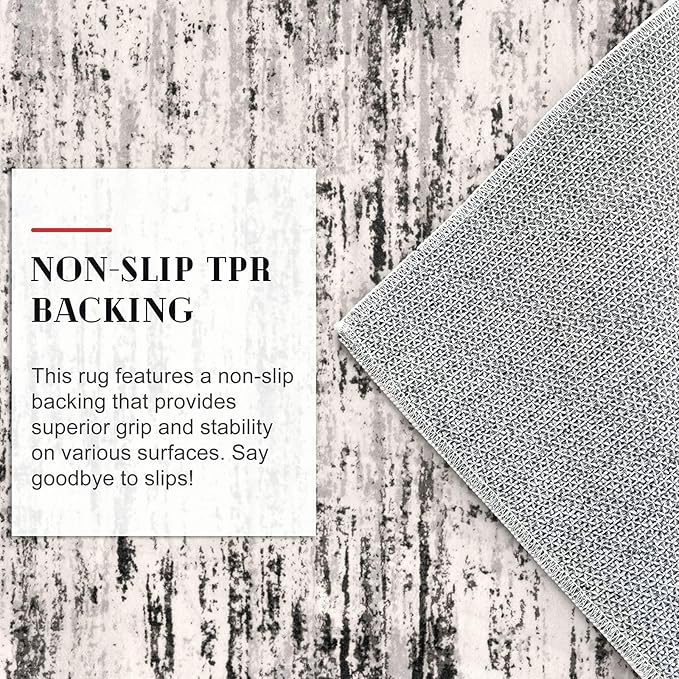 Lansny Modern Abstract Hallway Runner Rug, White Black Grey Taupe Washable Kitchen Runner Non-Slip Soft 2x8 Runner Rug Thin Print Faux Wool Carpet for Entryway Bedroom Laundry Room Indoor Home Decor