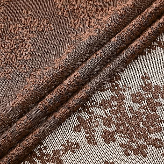 YJ YANJUN Vintage Lace Curtains 96 Inches Long-Victorian Floral Sheer Brown Curtain Panels for Living Room, Elegant Embroidered Style, Neutral Rustic Farmhouse & Cottagecor Décor 2 Panels W52 X L96