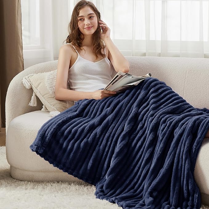 Bedsure GentleSoft Navy Blue Fleece Blanket for Couch - Cozy Soft Blankets for Women, Cute Small Throws for Girls, Navy, 60x80 Inches