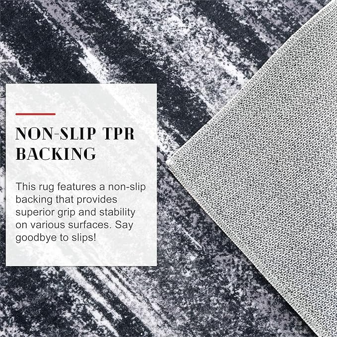 Lansny Modern Abstract Hallway Runner Rug, Black Grey Washable Entryway Runner Non-Slip Soft 2x8 Runner Rug Thin Print Faux Wool Carpet for Kitchen Bedroom Laundry Room Indoor Home Decor
