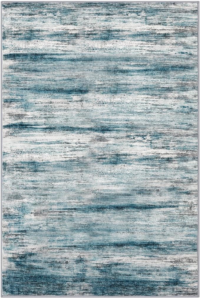 KOZYFLY Area Rug 6x9 Modern Ombre Rugs for Living Room, Washable Large Thin Rugs Non-Slip Soft Striped Rug for Bedroom, Print Blue Abstract Carpet for Laundry/Kid Room