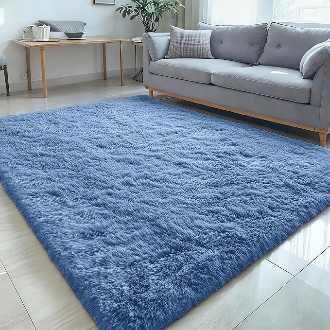 OLANLY 5x7 Machine Washable Large Area Rugs for Living Room, Bedroom, Soft Fluffy Shaggy Bedside Rug, Indoor Floor Carpet for Kids Girls and Boys, Dorms, Nursery, Home Decor Aesthetic, Blue