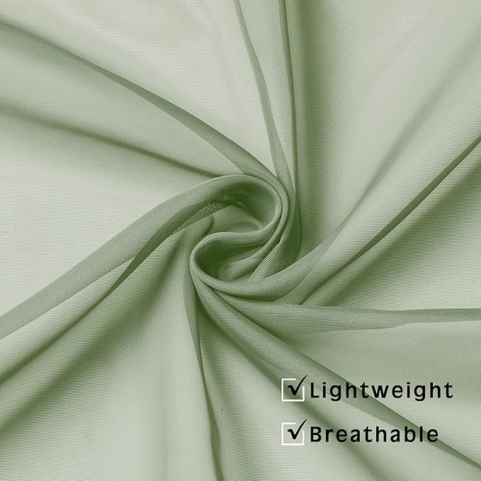 OWENIE Sage Green Sheer Curtains 72 Inches Long 2 Panels Set, Transparent Voile Sheer Curtain Rod Pocket Gauze Drapes for Living Room Bedroom Sliding Glass Door Treatment, 2 Pcs Each 42 x 72 Inch