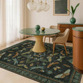 Hazo Haus Black and Green Rug 5x8 for Living Room - Dark Moody Rugs for Dining Room Table, Playroom, Home Office, Insect Floral Moth Décor, Washable Non Skid Foldable