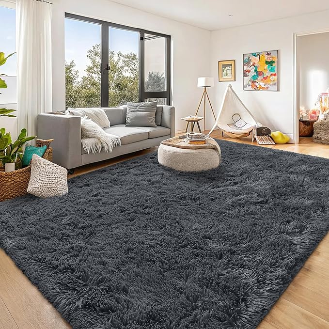 OLANLY 8x10 Machine Washable Large Area Rugs for Living Room, Bedroom, Soft Fluffy Shaggy Bedside Rug, Indoor Floor Carpet for Kids Girls and Boys, Dorms, Nursery, Home Decor Aesthetic, Grey