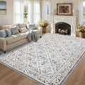 Large Area Rugs 10x13 Washable Rug for Spring Farmhouse Floral Carpet Grey Beige Soft Non Slip Low Pile Faux Wool Stain Resistant for Bedroom Kitchen Bathroom Laundry