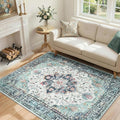 RELEANY Area Rugs 4'x6' Washable Non-Slip, Floral Vintage Distress Print Pattern Medallion Carpet for Living Room Bedroom Dining Room, Green Navy Blue White Red Teal Colorful